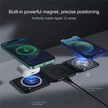 30W 3 in 1 Magnetic Wireless Charger Pad Stand for iPhone 15 14 13 12 Pro Max Airpods iWatch  Fast Wireless Charging Dock Station