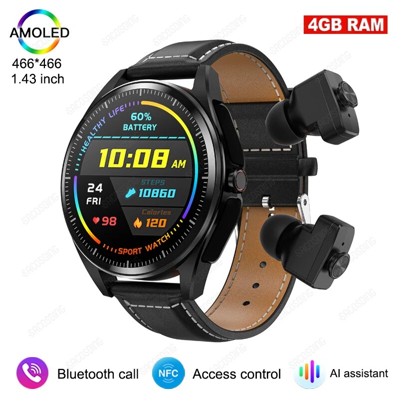 Luxury 2 in 1 Smart Watch 4G Memory Local Music Bluetooth Call NFC Access Control AMOLED 466*466 Smart Watch For Men Women 2023