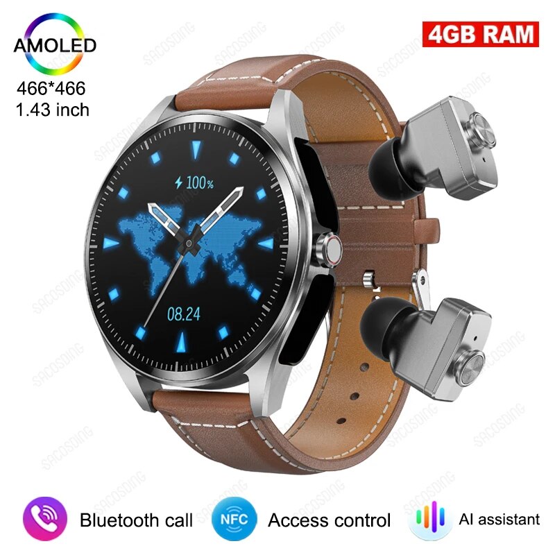 Luxury 2 in 1 Smart Watch 4G Memory Local Music Bluetooth Call NFC Access Control AMOLED 466*466 Smart Watch For Men Women 2023