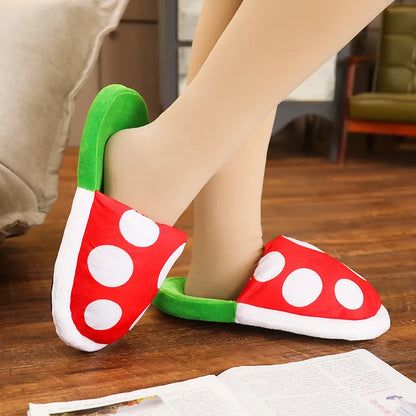 Super Mario Series Anime Peripherals Piranha Plant Cosplay Slippers Home Warm Cartoon Plush Soft Cotton Slippers One Size